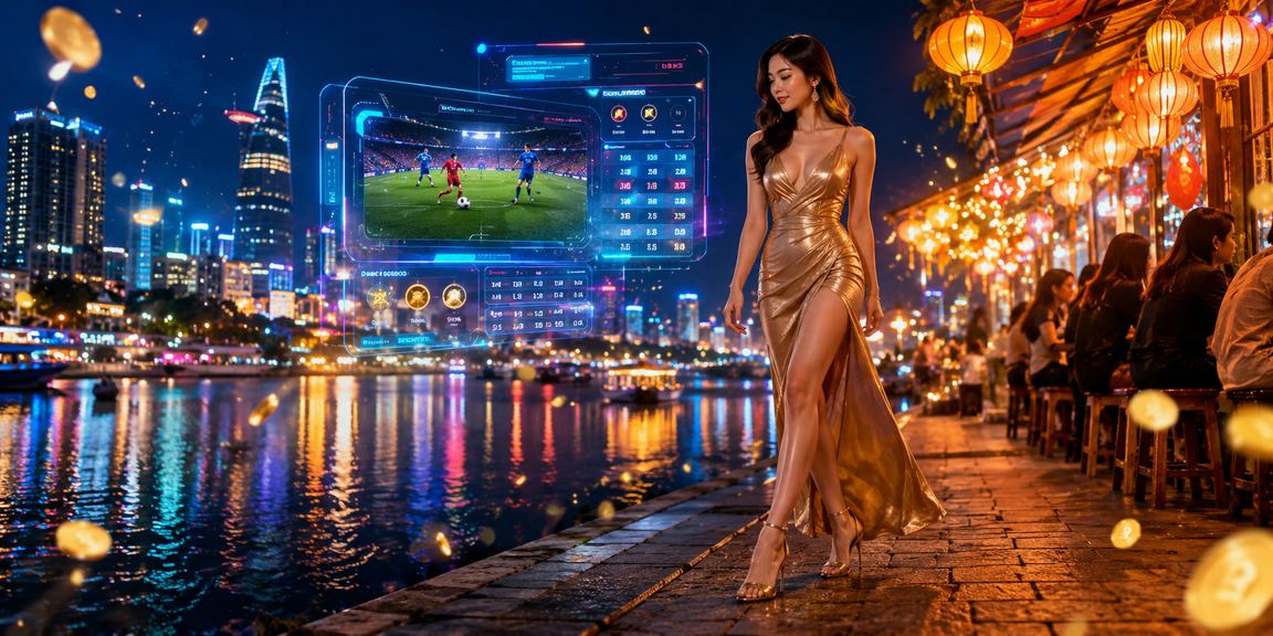 Người dùng tại Hồ Chí Minh xem trò chơi casino trực tuyến vào buổi tối tại chợ đêm