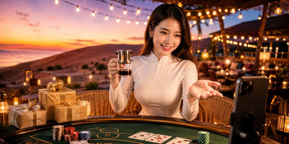 Phụ nữ mặc áo dài tại Mũi Né tham gia Baccarat trực tuyến trong không gian sang trọng
